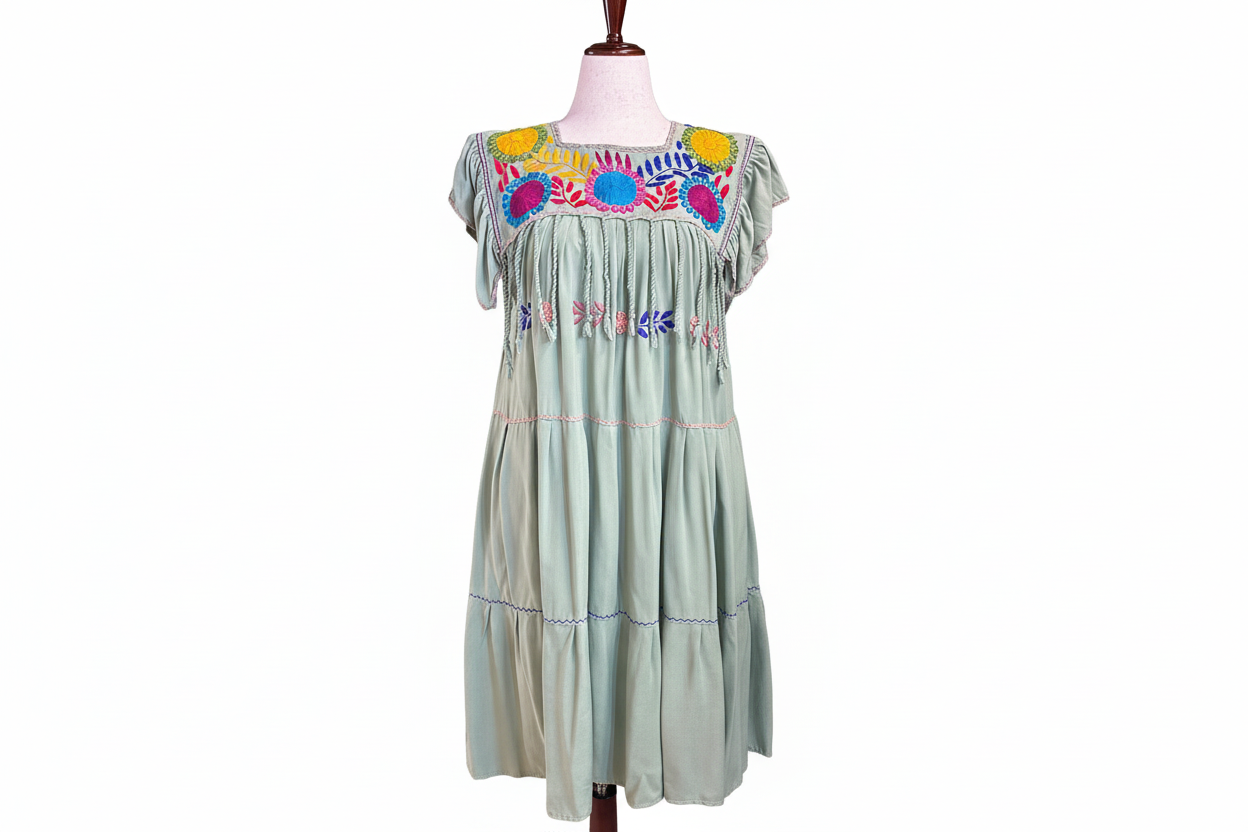 Vestido verde menta con fondo blanco